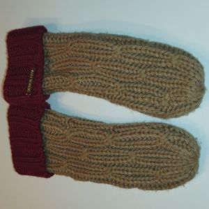 Michael Kors Women's Colorblock Rib Cable Knit Mittens, Camel/Cinnabar, One Size